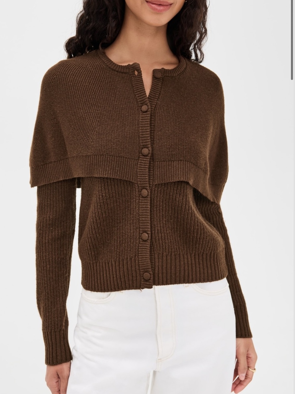 WAYF Brown Capelet Cardigan